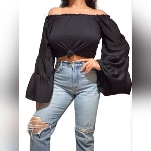 Anthropologie Black Ruffled Blouse